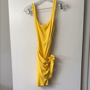 Wilfred Yellow Asymmetrical Ruched Mini Dress